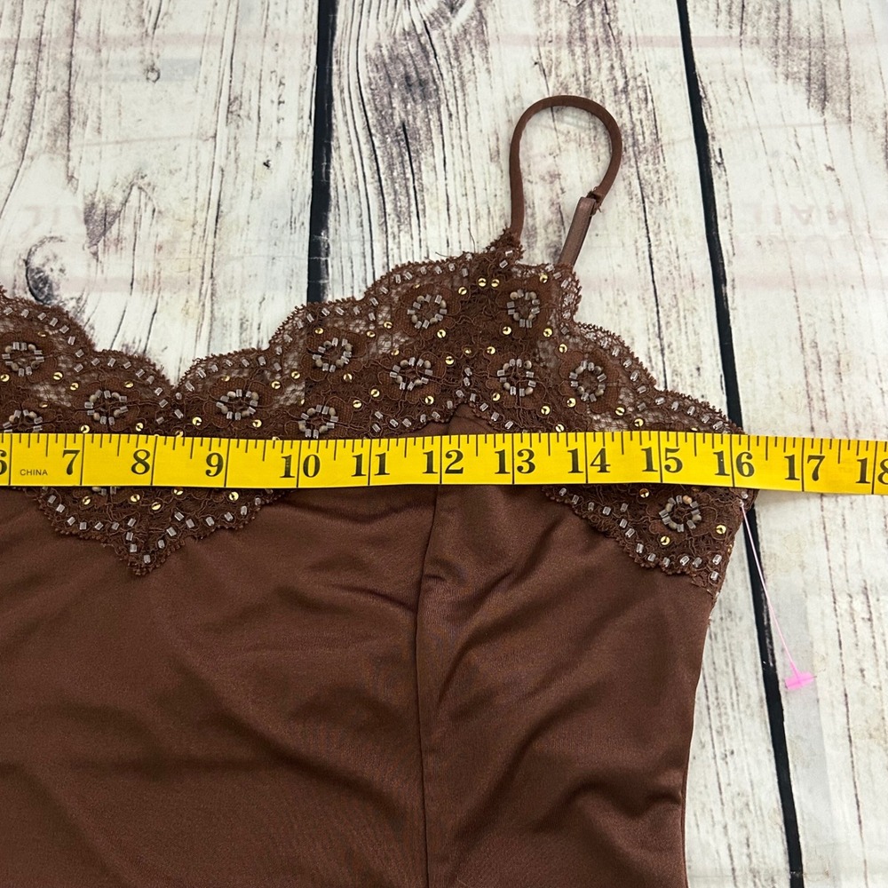 The Limited Brown Lace Trim Beaded Babydoll Cami Top Womens Sz M Y2K Preppy Chic - Picture 10 of 11